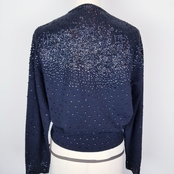 Vintage 1950's Black Sequin & Beaded Lambswool Angora Sparkly Cardigan * Med/Lrg - Picture 6 of 9